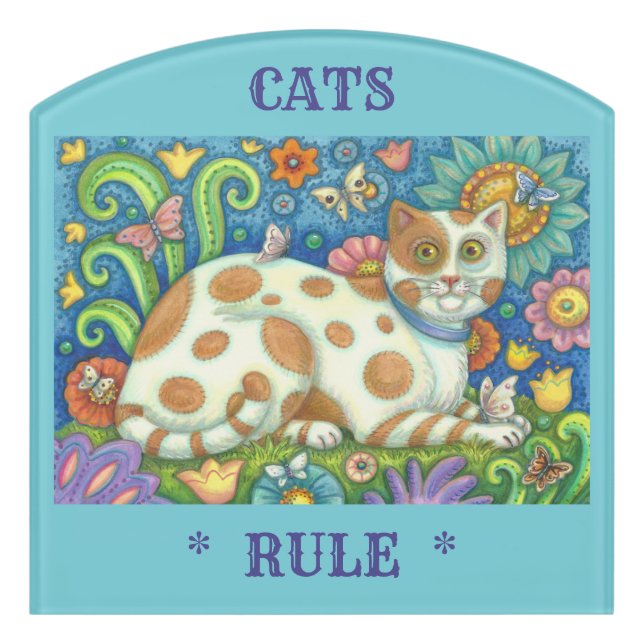 CATS RULE, FOLK ART CONTOUR DOOR / ROOM SIGN (Contour Front)