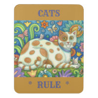 CATS RULE, FOLK ART MODERN DOOR / ROOM SIGN Ochre