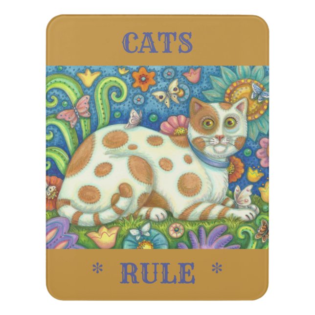CATS RULE, FOLK ART MODERN DOOR / ROOM SIGN Ochre (Contemporary Vert)