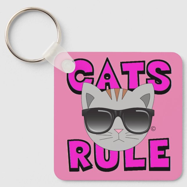 Cats Rule Sunglasses Kitty Keychain (Front)
