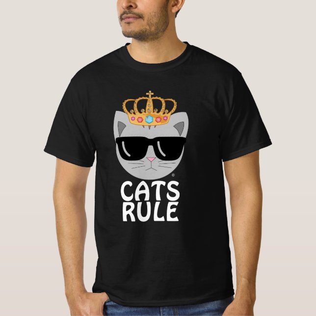 CATS RULE Sunglasses Kitty with Jeweled Crown T-Shirt (Front)