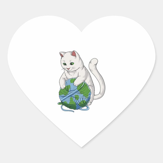 Cats Rule The World Cat Wool Globe Heart Sticker (Front)