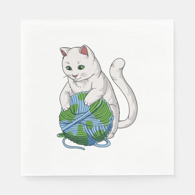 Cats Rule The World Cat Wool Globe Napkins (Front)