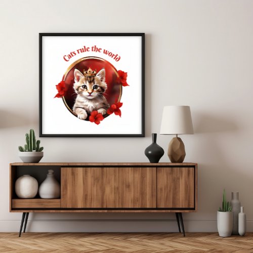 Cats rule the world Funny Quote watercolor Metal Print