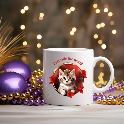 Cats rule the world Funny Quote watercolor  Two_Tone Coffee Mug