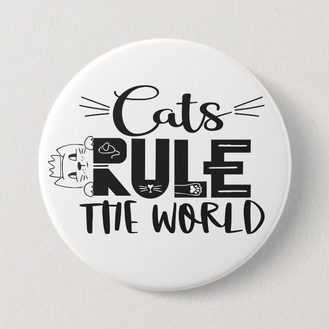 Cats rule the world lettering cute kitten whiskers button (Front)