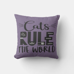 Cats rule the world trendy lettering whiskers throw pillow