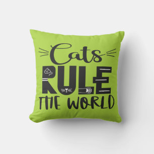 Cats rule the world trendy lettering whiskers throw pillow