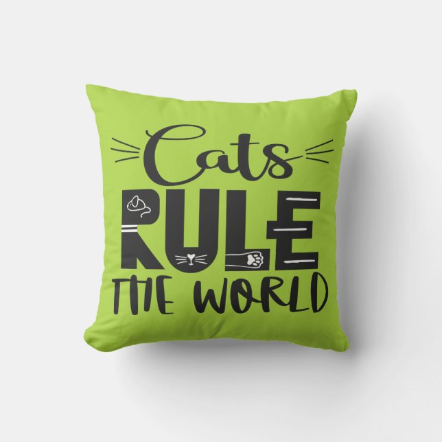 Cats rule the world trendy lettering whiskers throw pillow (Front)