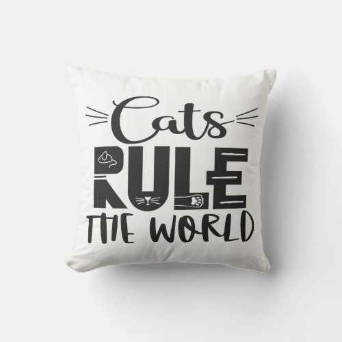 Cats rule the world trendy lettering whiskers throw pillow