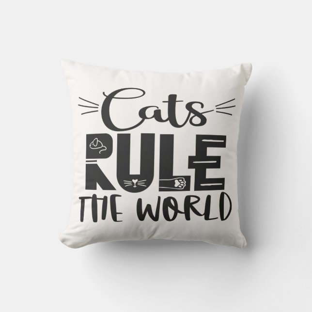 Cats rule the world trendy lettering whiskers throw pillow (Front)