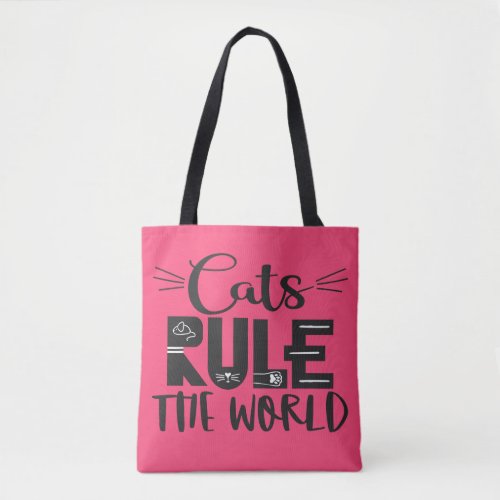 Cats rule the world trendy lettering whiskers tote bag