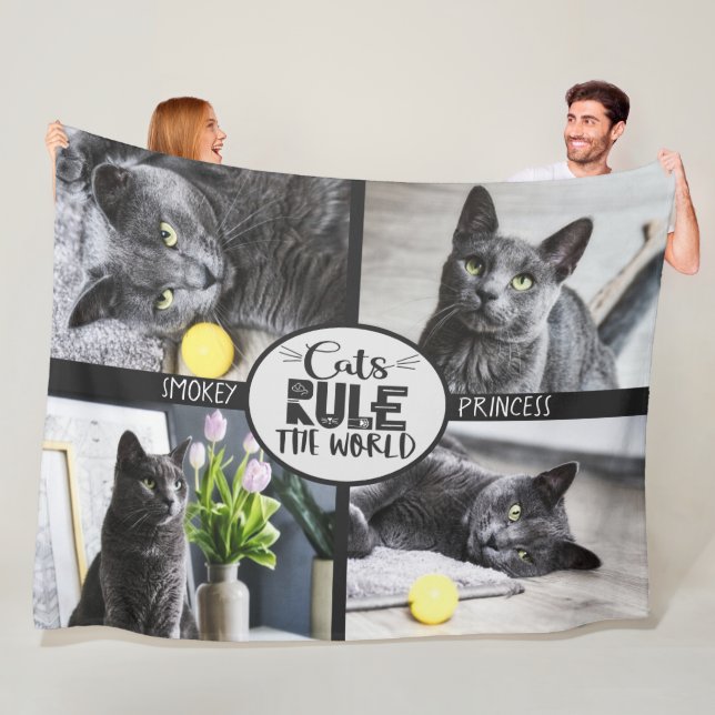 Cats rule with photo and names fleece blanket (In Situ)