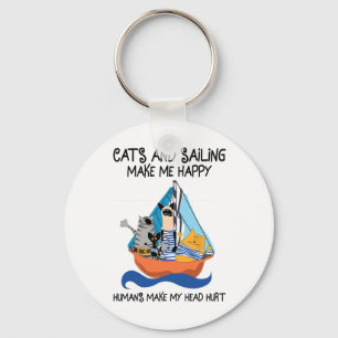 Cats Sailing Make Me Happy Sail Boating Anchor Sai Keychain