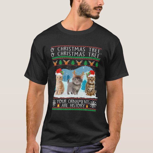 Cats Santa Christmas Pajamas Family Funny Ornament T-Shirt (Front)