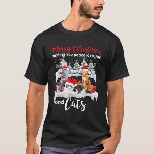 Cats santa In Snow Winter Christmas340 T_Shirt