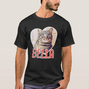 Cat's Simple Modern Playful Heart Name and Photo T-Shirt