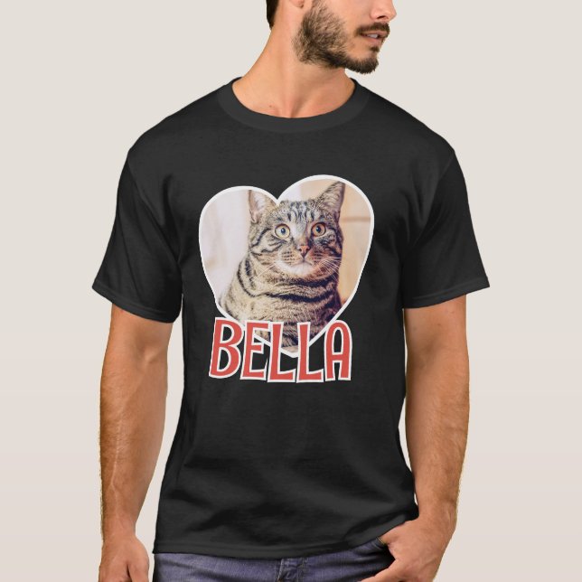 Cat's Simple Modern Playful Heart Name and Photo T-Shirt (Front)
