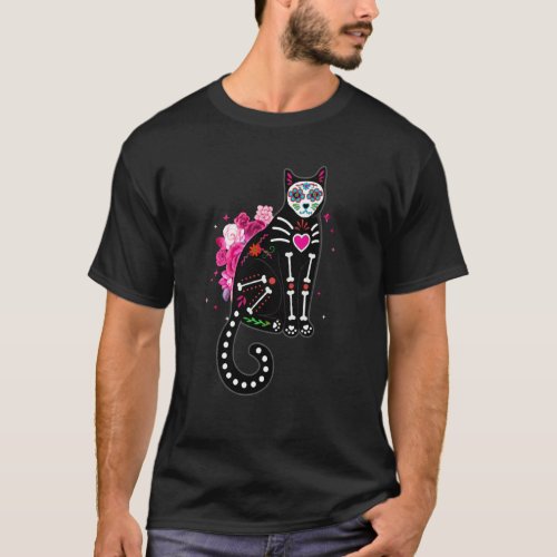 Cats Skulls Day Of The Dead Kitty Cat Skeleton Hal T_Shirt