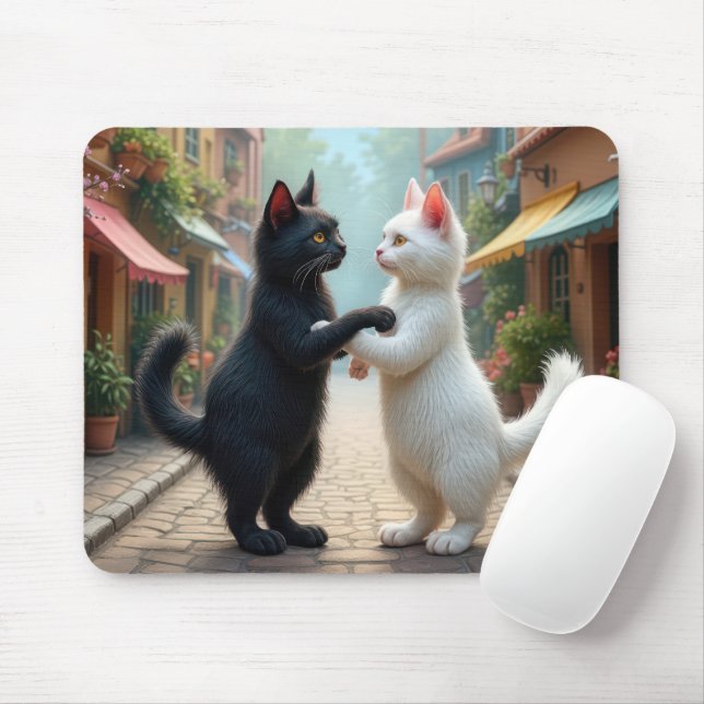 Cats Slow Dancing On Cobblestone Street Mouse Pad (With Mouse)