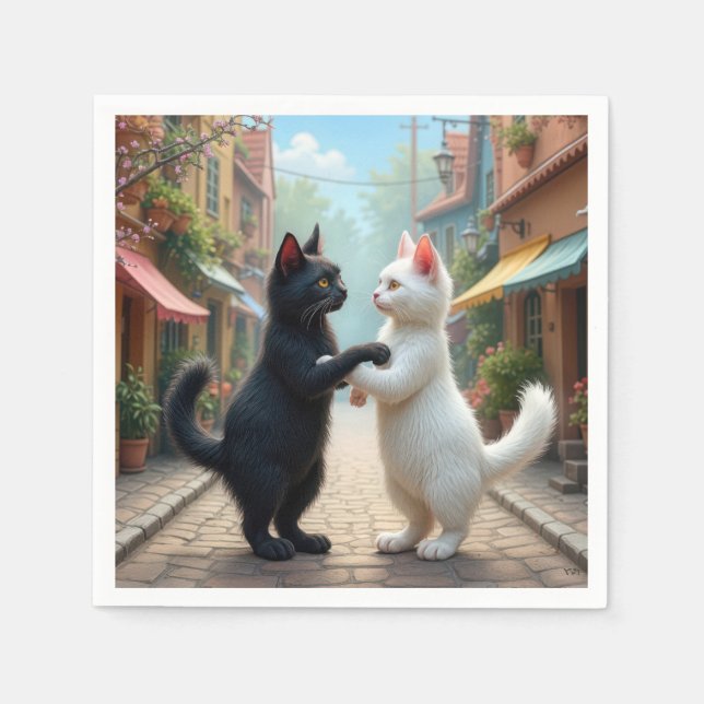 Cats Slow Dancing On Cobblestone Street Napkins (Front)