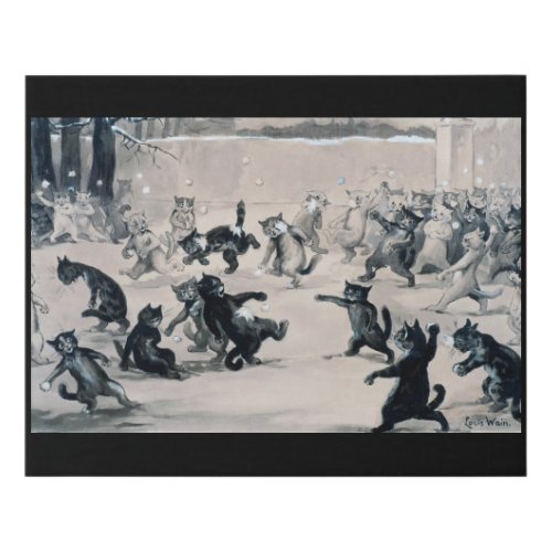 Cats Snowball Fight Louis Wain Faux Canvas Print