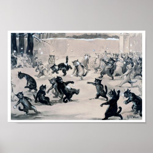 Cats Snowball Fight Louis Wain Poster