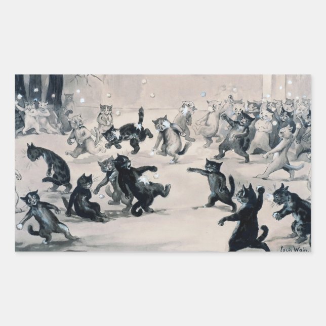 Cats Snowball Fight, Louis Wain Rectangular Sticker (Front)