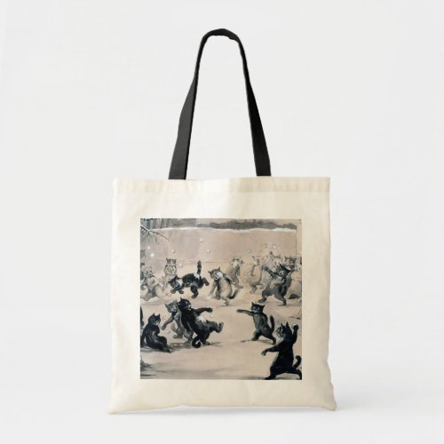 Cats Snowball Fight Louis Wain Tote Bag