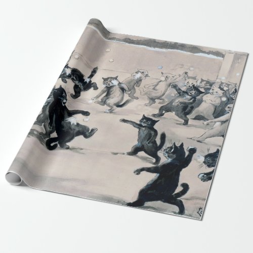 Cats Snowball Fight Louis Wain Wrapping Paper