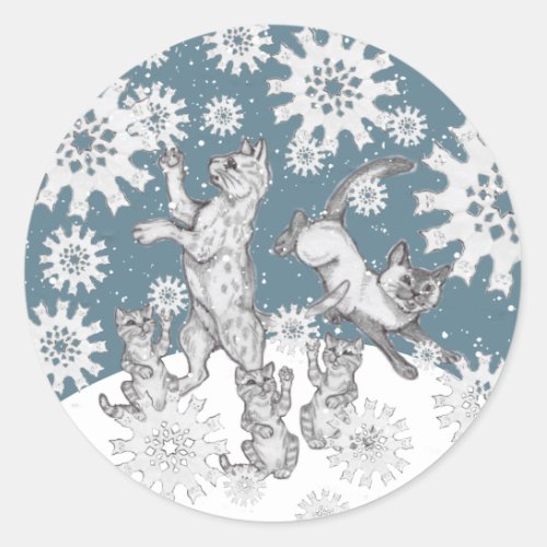 Cats  Snowflakes Unique Winter Snow Christmas Classic Round Sticker