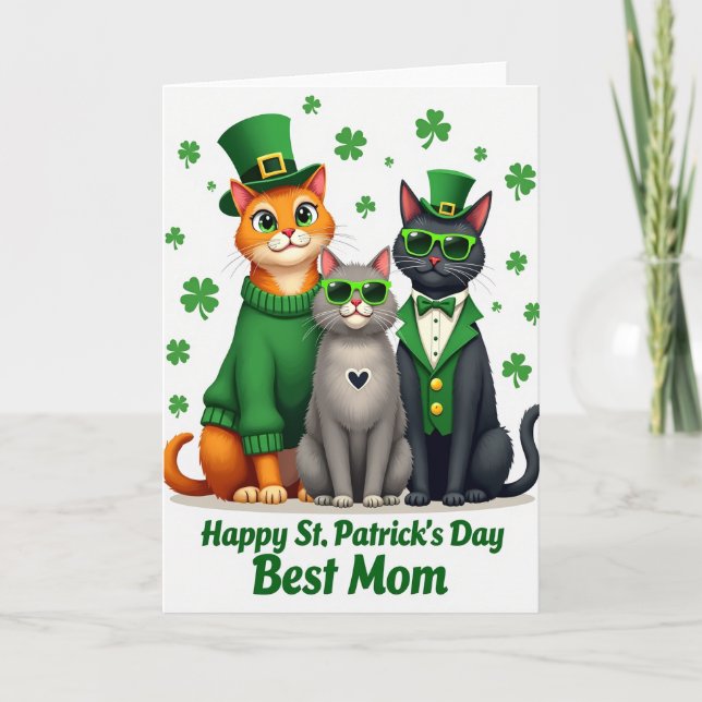 Cats St Patricks Day Best Mom Card (Front)