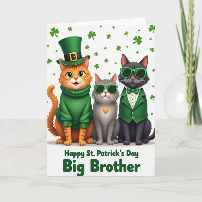 Cats St Patricks Day Big Brother Card (Front)