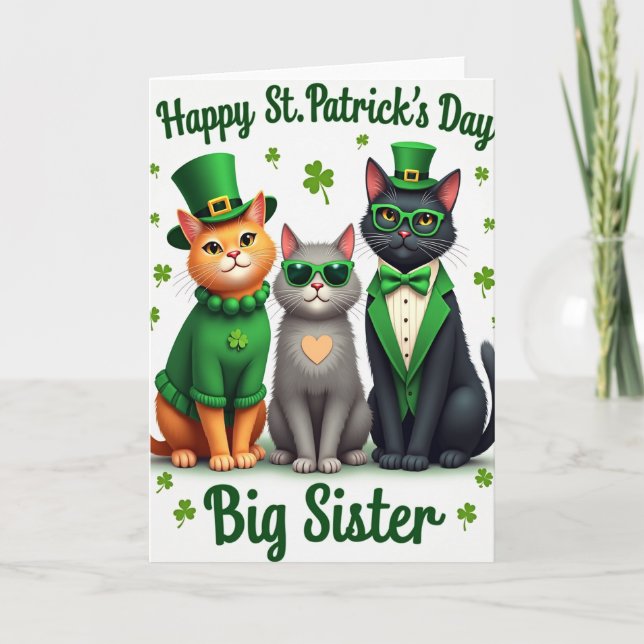 Cats St Patricks Day Big Sister Card (Front)