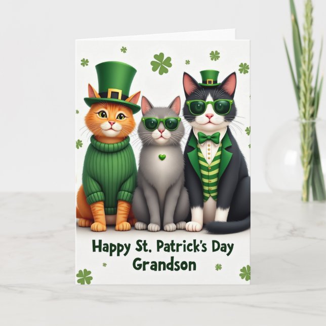 Cats St Patricks Day Grandson Card (Front)