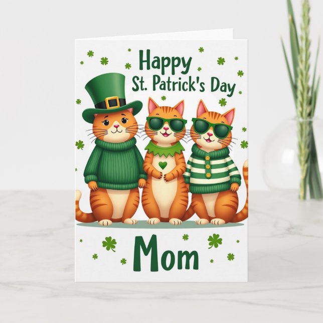 Cats St Patricks Day Mom Card (Front)