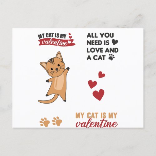 Cats Sticker Set My Cat Is My Valentine Holiday Postcard