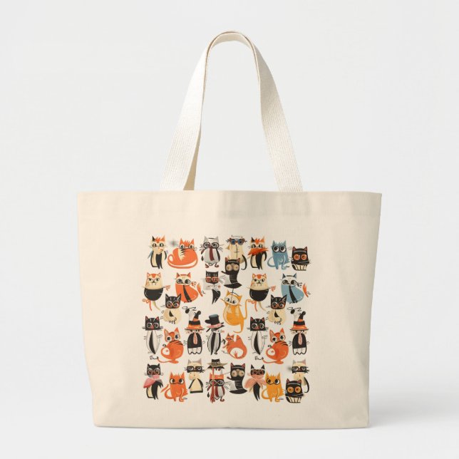 Cats stylish Wild Whiskers Wonderland fashionable  Large Tote Bag (Front)