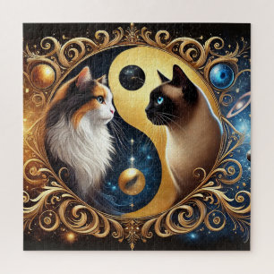 Cats Symbolizing Balance with a Yin Yang Jigsaw Puzzle