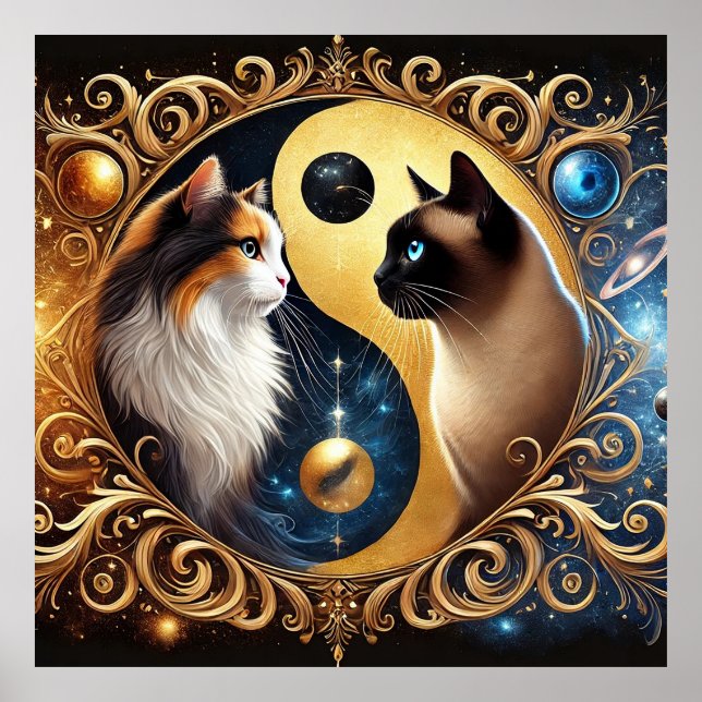 Cats Symbolizing Balance with a Yin Yang Poster (Front)
