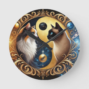 Cats Symbolizing Balance with a Yin Yang Round Clock