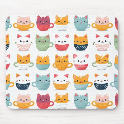 Cats Tea Cups Coffee Mugs Girly Pattern  Mouse Pad