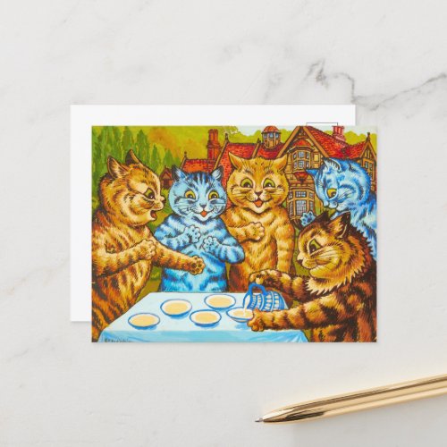 Cats Tea Party by Louis Wain Holiday Postcard