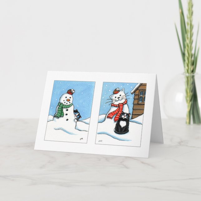 Cats & That Pesky Robin | Diptych Christmas Card (Front)