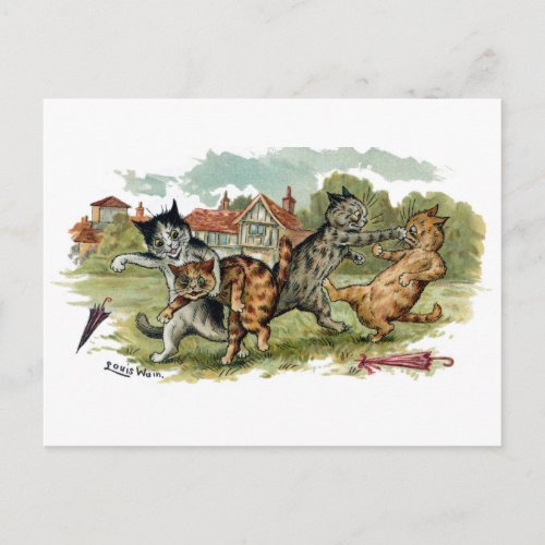 Cats Trade Punches Postcard