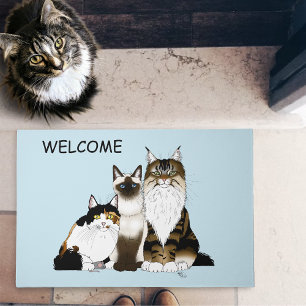 Cats Trio Cute Blue Doormat