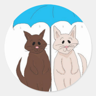 Cats Under An Umbrella Humorous Classic Round Sticker
