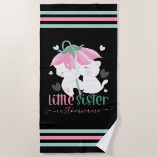 Cats Under Flower Umbrella Custom Little Sister Beach Towel
