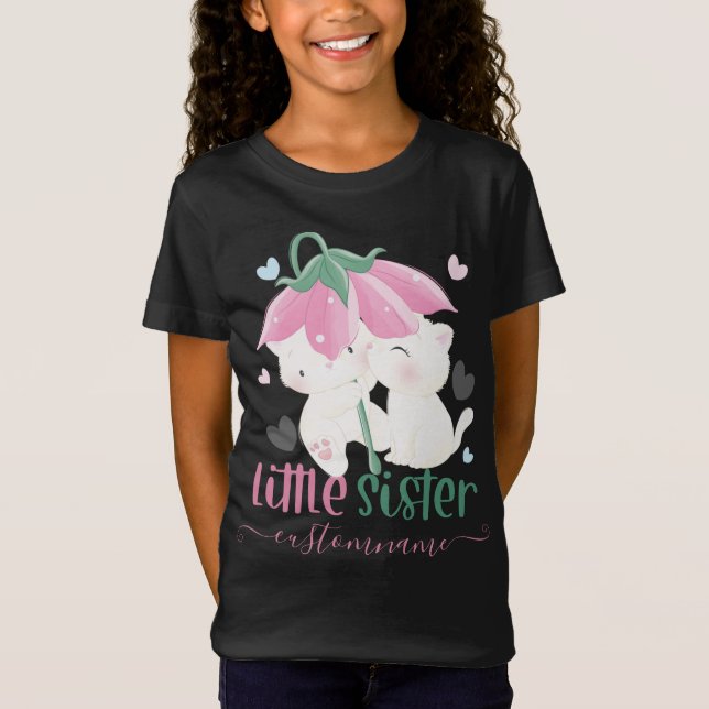Cats Under Flower Umbrella Custom Little Sister T-Shirt (Front)