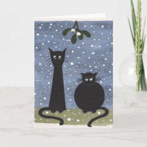 cats under mistletoe holiday card